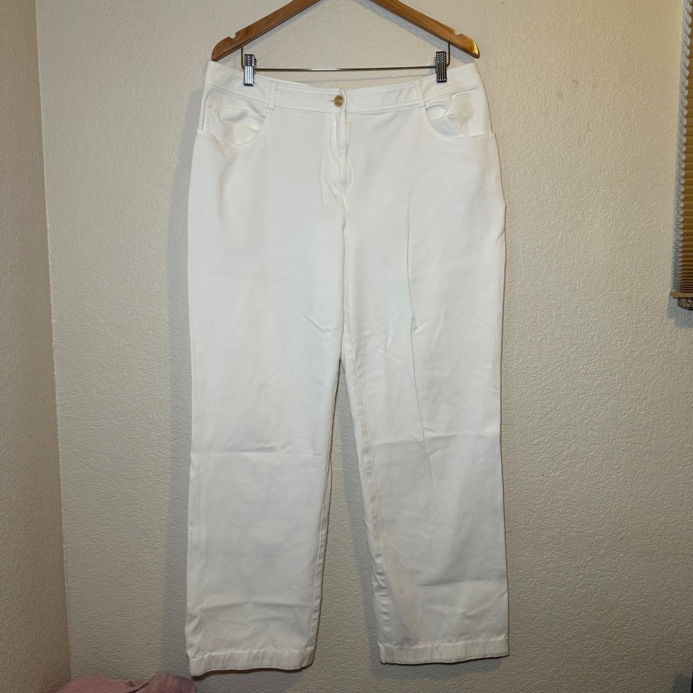 St. John Womens 18 Signiature Jeans Straight Leg White High Rise Stretch Denim‎
